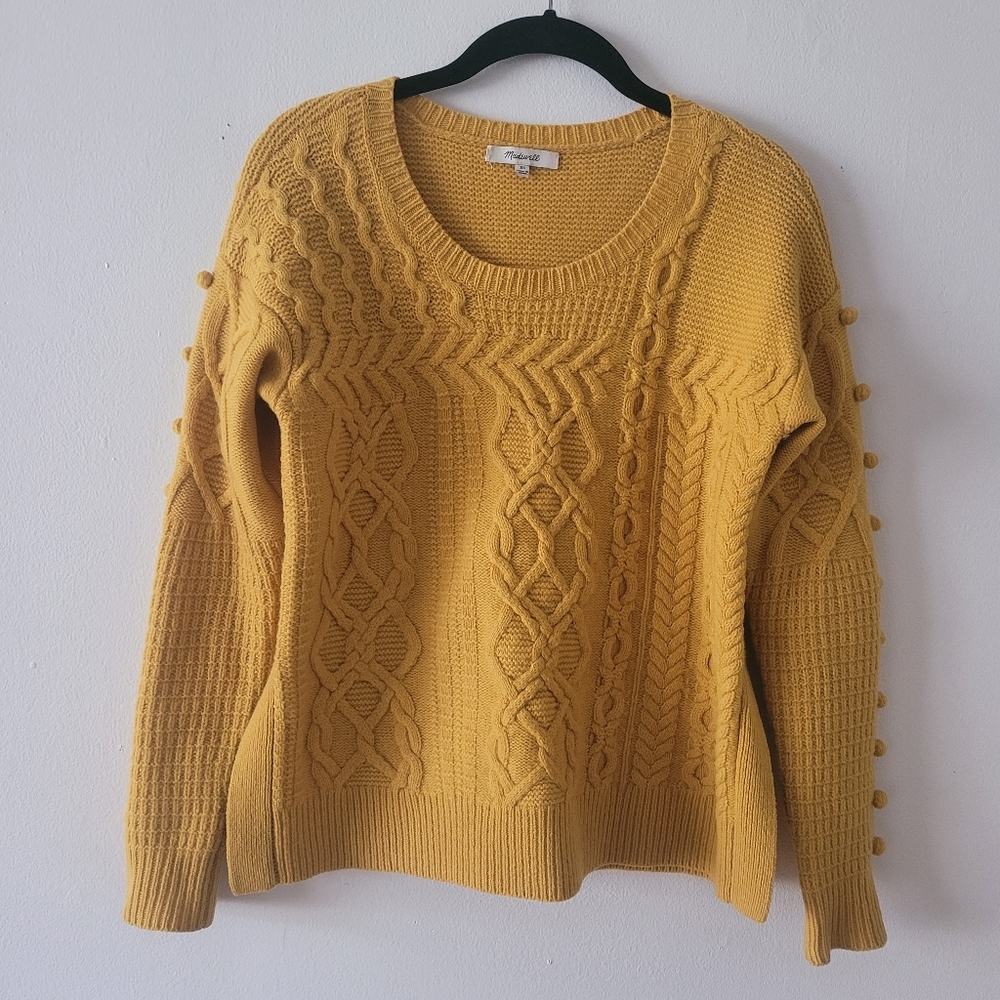 Madewell Merino Wool‎ Pom Pom Sweater. Yellow Mustard. Size XS.